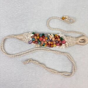 Bohemian Beaded Shells Rope Belt Sash Woven Macrame Beach Festival Vintage Coast